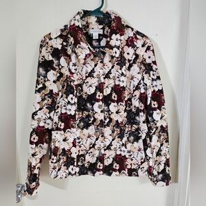 Christopher & Banks Floral Jacket - Black, White, Red, Pink